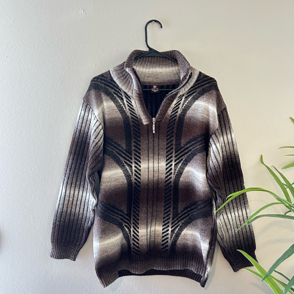 Brown and Black Semal quarter zip Sweater